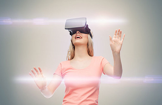 女人,虚拟现实,耳机,3d眼镜