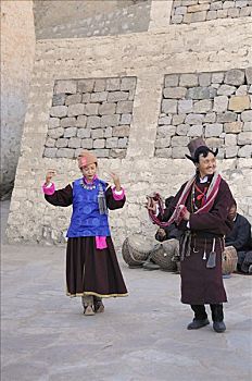 传统,拉达克地区,跳舞,正面,宫殿,北印度,喜马拉雅山,亚洲