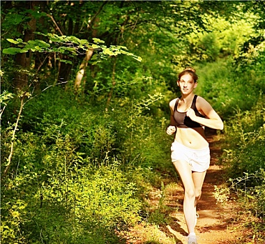 女人,小路,跑步,树林