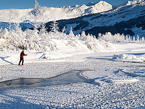 男人,北欧,滑冰,冰冻,科奈山地,阿拉斯加,冬天