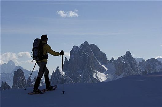 雪鞋,正面,山丘,山谷,高,多罗迈特,阿尔卑斯山,意大利,欧洲