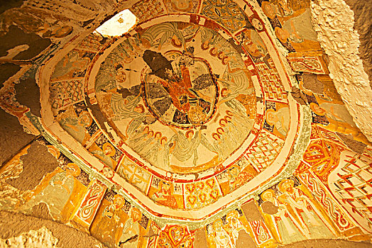 壁画,天花板,教堂,树,山谷,卡帕多西亚,土耳其