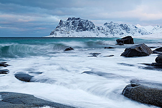 海岸,冬天,罗弗敦群岛,挪威,欧洲