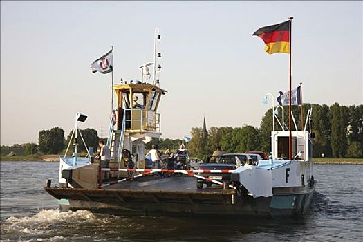 莱茵河,车辆渡船,北莱茵威斯特伐利亚,德国,欧洲