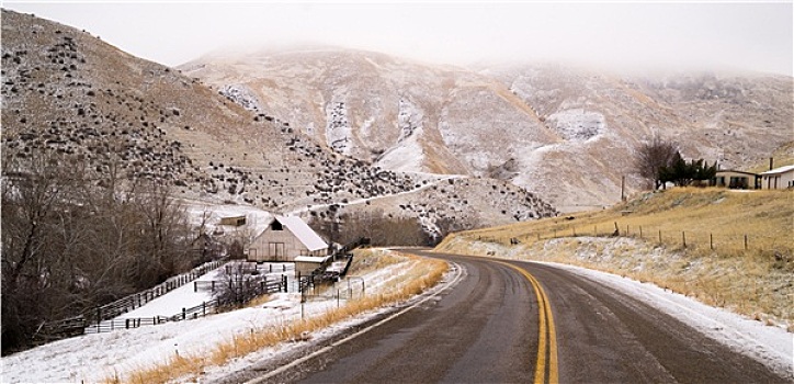 初雪,毯子,山坡,乡村,乡野,场景,两个,道路