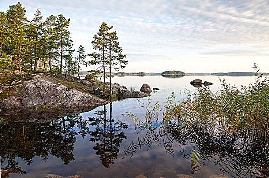 海边风景,湖,卡瑞里亚,芬兰