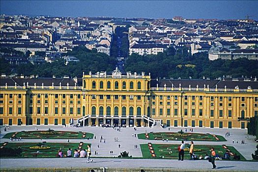 俯拍,旅游,正面,宫殿,美泉宫,维也纳,奥地利