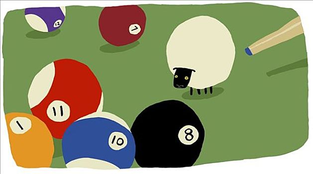 绵羊,台球,2008年,20世纪,插画