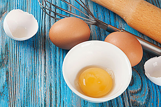 蛋,蛋黄,蓝色,木质背景