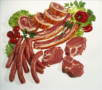 生食,猪肉,五花肉,香肠,颈部,切削