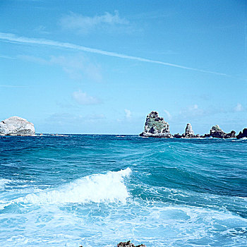 石头,蓝色海洋,瓜德罗普