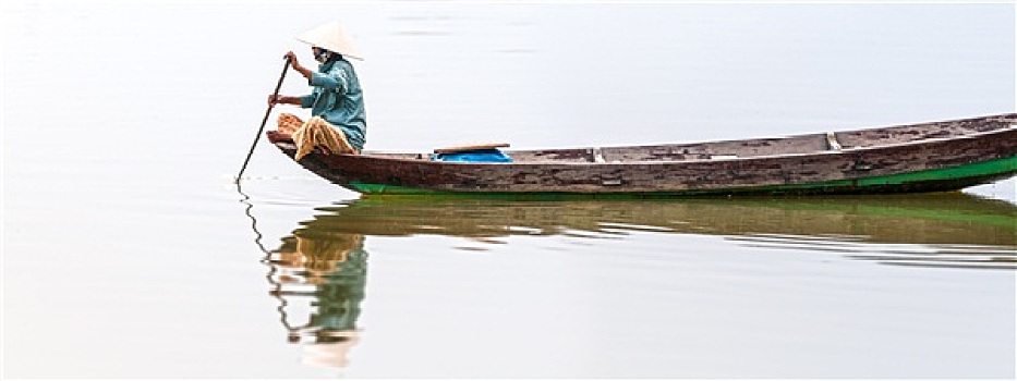 女人,木船,河,越南,亚洲