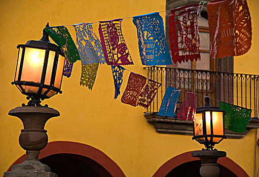 墨西哥,圣米格尔,灯笼,旗帜