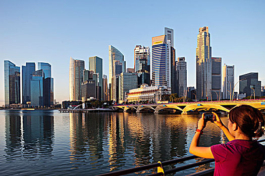 新加坡,游客,照相,天际线