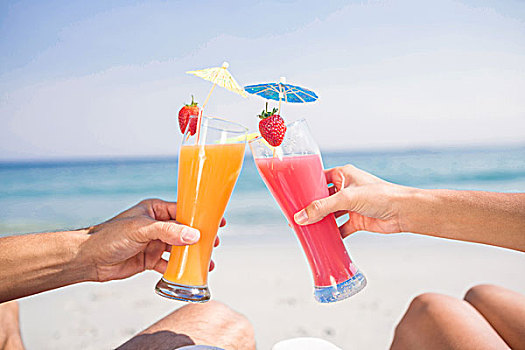 情侣,祝酒,一起,海滩,晴天
