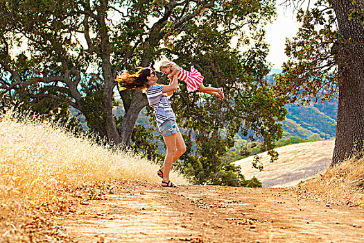 母女,乐趣,山,州立公园,加利福尼亚,美国