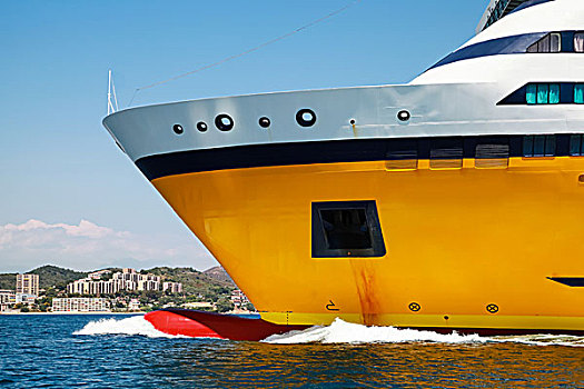 大,黄色,乘客,渡轮,船,速度,地中海,船首,碎片