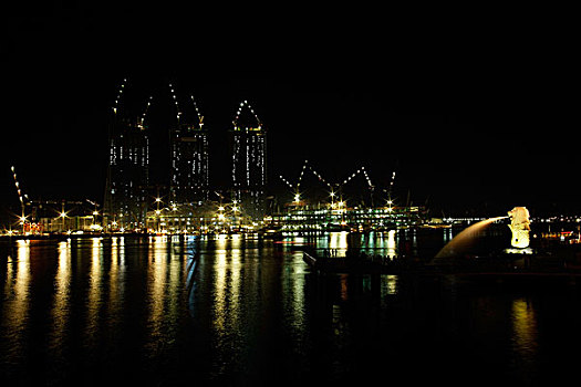夜景,码头,湾,新加坡