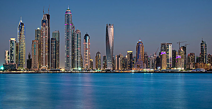 城市,迪拜,阿联酋,摩天大楼,排列,海岸线,波斯湾