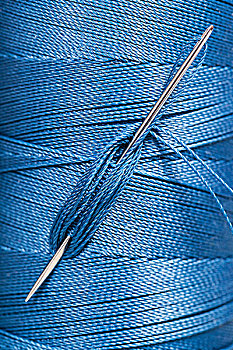 缝纫针,蓝色,线,卷轴