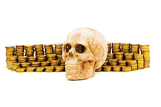概念,死亡,钱,头骨,硬币
