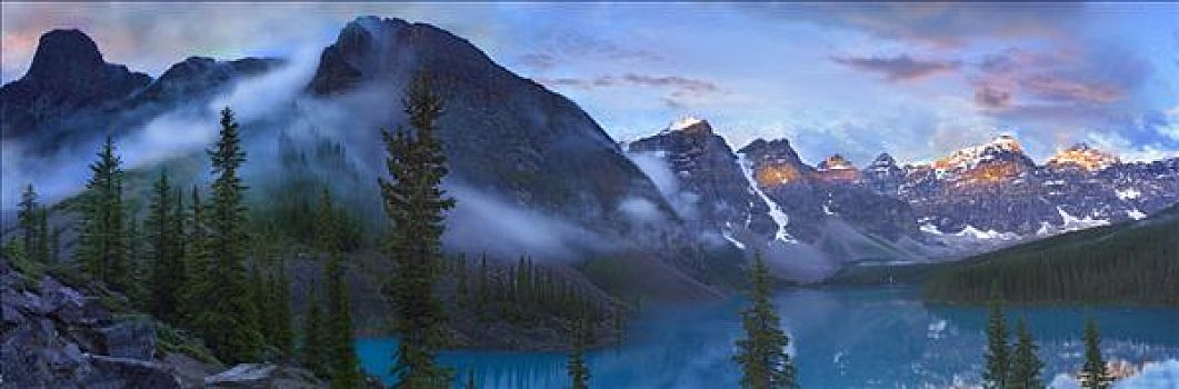全景,冰碛湖,山谷,十峰谷,班芙国家公园,艾伯塔省,加拿大