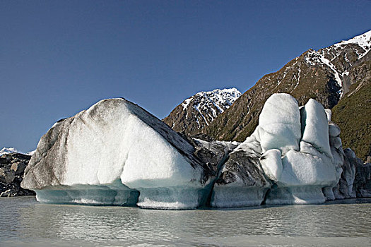 冰山,湖,奥拉基,库克山国家公园,坎特伯雷,南岛,新西兰