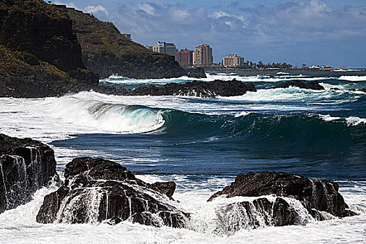 波浪,海浪,干盐湖,波多黎各,后面,特内里费岛,加纳利群岛,西班牙,欧洲