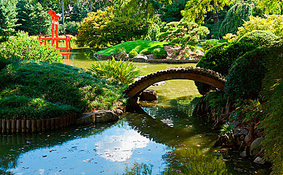 日式庭园,水塘,红色,禅,塔