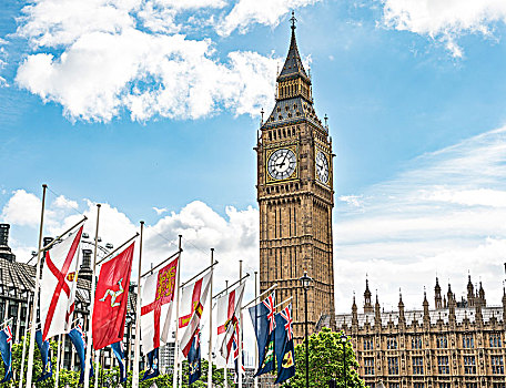 旗帜,大本钟,伦敦,英格兰,英国