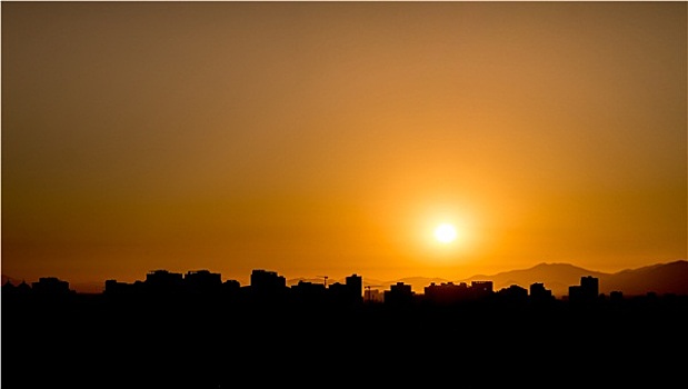 日落,天际线,智利圣地牙哥