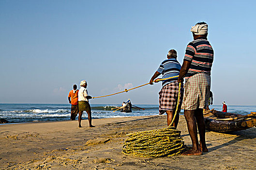 捕鱼者,捕鱼,传统,道路,小,乡村,海岸,喀拉拉,印度,亚洲
