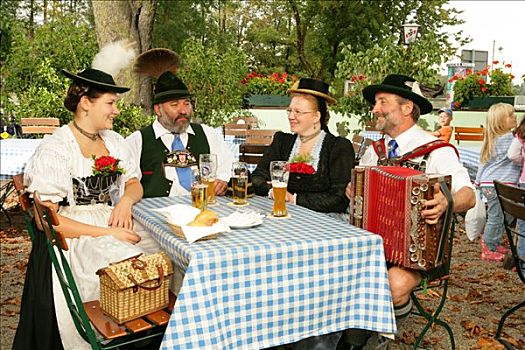 人,穿,传统服装,啤酒坊,旅店,上巴伐利亚,德国,欧洲