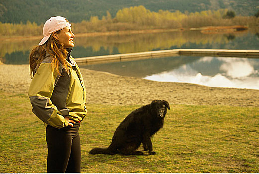 女人,湖,狗,特蕾斯,不列颠哥伦比亚省