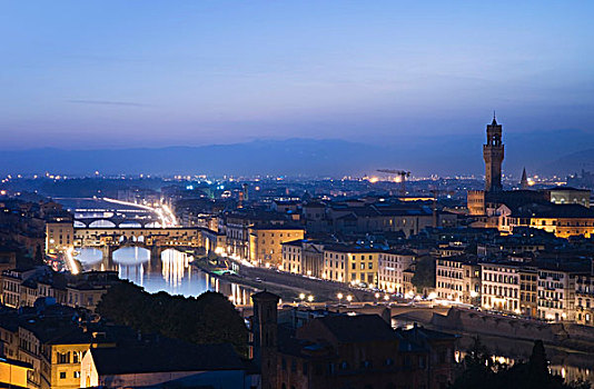 全景,风景,城市,夜晚,佛罗伦萨,托斯卡纳,意大利,欧洲