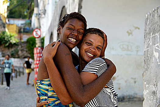 街道,孩子,女孩,搂抱,母亲,地区,里约热内卢,里约热内卢州,巴西,南美