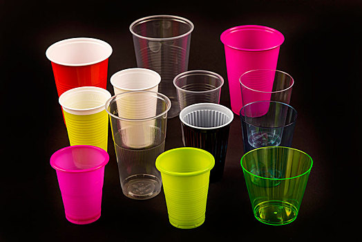 塑料杯,许多,不同,形状,彩色,一次性杯子,塑料制品,垃圾