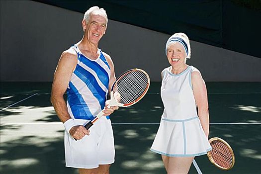 老年,夫妻,网球场