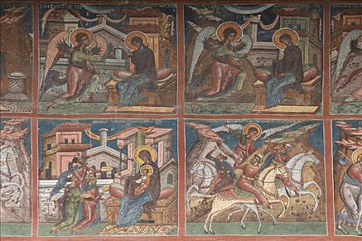 户外,壁画,教堂,世界遗产,南方,摩尔多瓦,罗马尼亚,欧洲