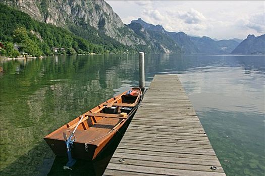 传统,划艇,背景,山,上奥地利州