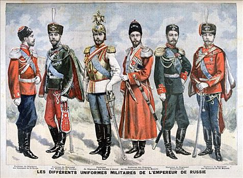 不同,俄罗斯人,军装,帝王,1896年,艺术家,未知