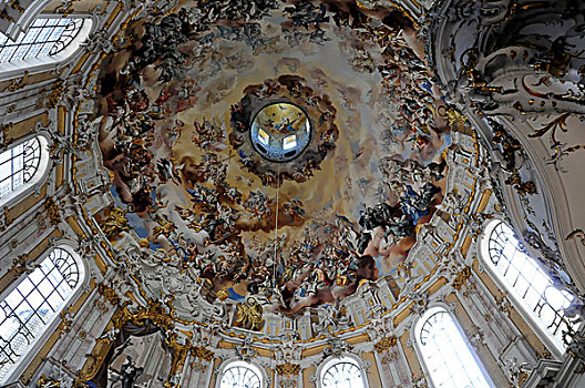 内景,圆顶,壁画,教堂,艾塔,上巴伐利亚,德国,欧洲