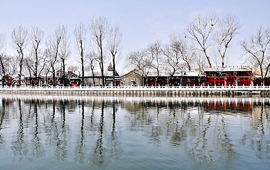 中国北京后海冬季雪景风光摄影