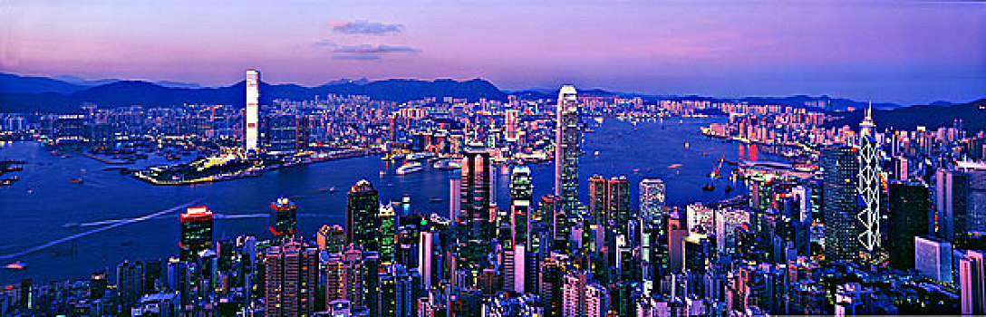 香港,全景,夜景
