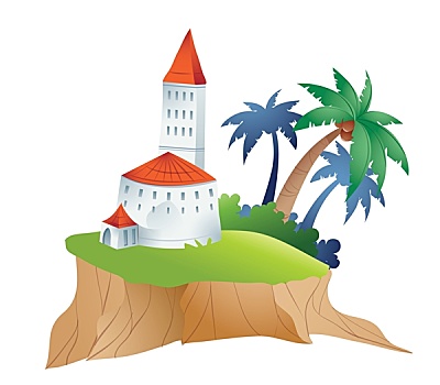 岛屿,城堡,椰树