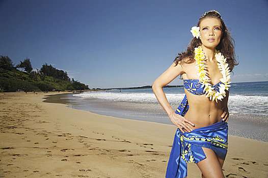 夏威夷,考艾岛,美女,跳舞,草裙舞,海洋,海岸线
