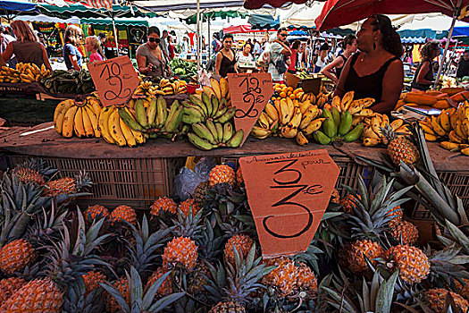 蔬菜,水果,出售,市场货摊,香蕉,菠萝,市场,圣保罗,团聚,非洲