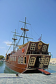 海盗船,港口,罗希姆诺,克里特岛,希腊,欧洲