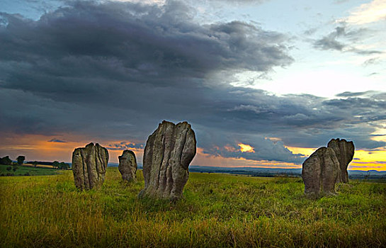 英格兰,诺森伯兰郡,五个,石头,青铜时代,巨石阵,山顶,农田