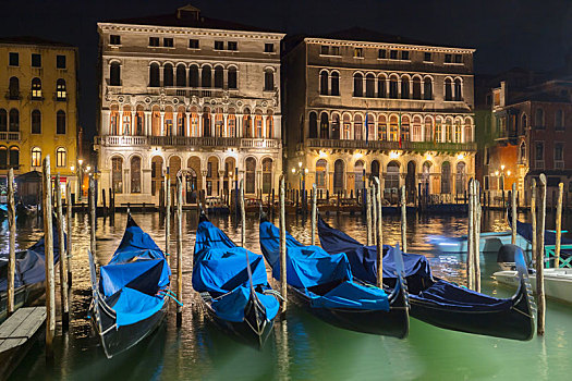小船,大运河,水岸,夜晚,威尼斯,威尼托,意大利